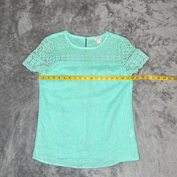 J Crew 100% Linen Embroidered  Lace Trim Short Sleeve Blouse Top - Picture 7 of 7